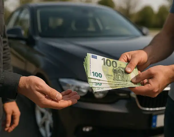 Ein glücklicher Kunde erhält eine Barauszahlung beim erfolgreichen Autoankauf in Ahaus.